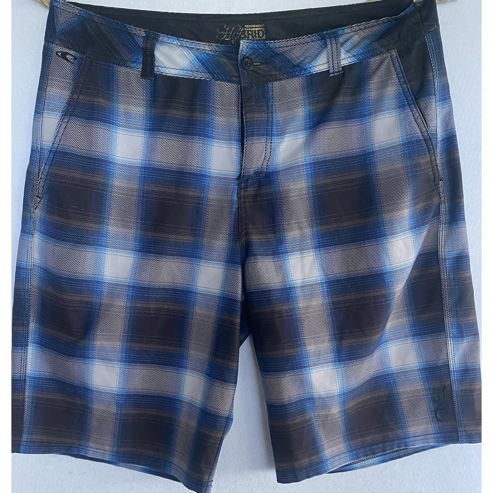 Hybrid O'Neill Shorts Men 36 Blue Plaid Skateboarding Boardshorts Summer Beach